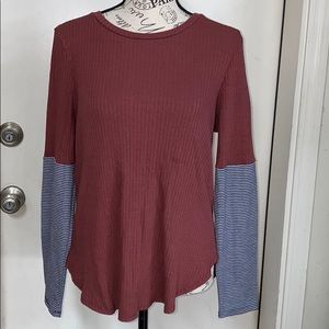 BKE burnt orange with striped sleeves top Women XL